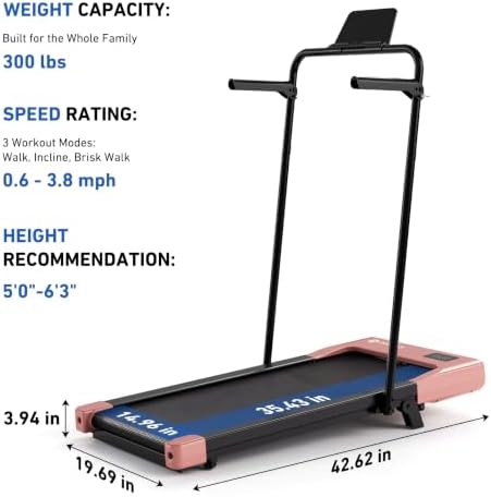 DeerRun Walking Pad Treadmill with Incline & Handle Bar - Image 4