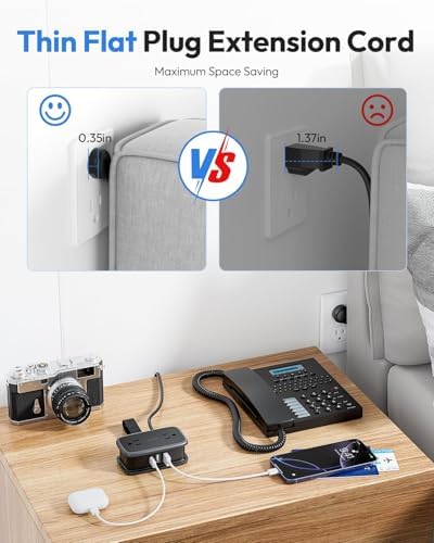 Travel Power Strip with USB Ports, NTONPOWER 4ft Flat Plug Wrapped Around Short Extension Cord with 4 Outlets 3 USB Ports, Compact for Cruise Travel Essential Hotel Home Office, Black - Image 5
