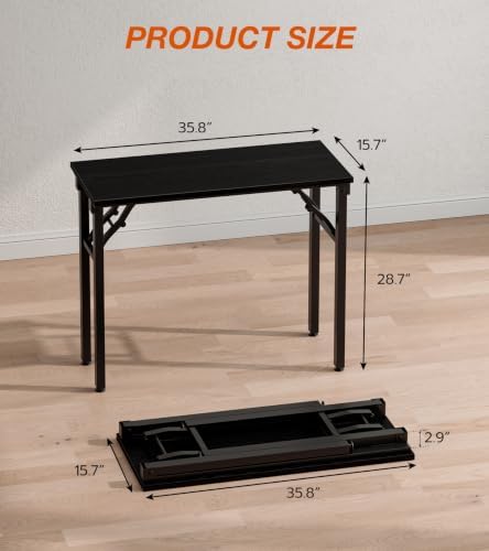 Folding Table Computer Desk - 35.8" No Assembly Folding Desk Design and Foldable Office Desk, Small Desk for Bedroom, Compact Storage Portable Use for Dorm and RV Small Space, Dark Oak - Image 2