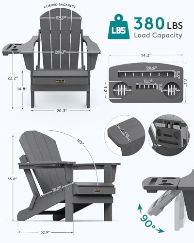 SERWALL Folding Adirondack Chair, 4 in 1 Cup Holder Fire Pit Chair - Blue - Image 2