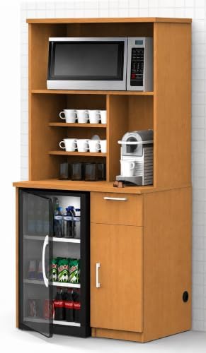 BREAKtime Compact Fridge and Microwave Space Hutch Cabinet, Commercial Office Breakroom Coffee Station, Fully Assembled, 36" W x 24" D x 75" H, Appliances Not Included, Beech - Image 4