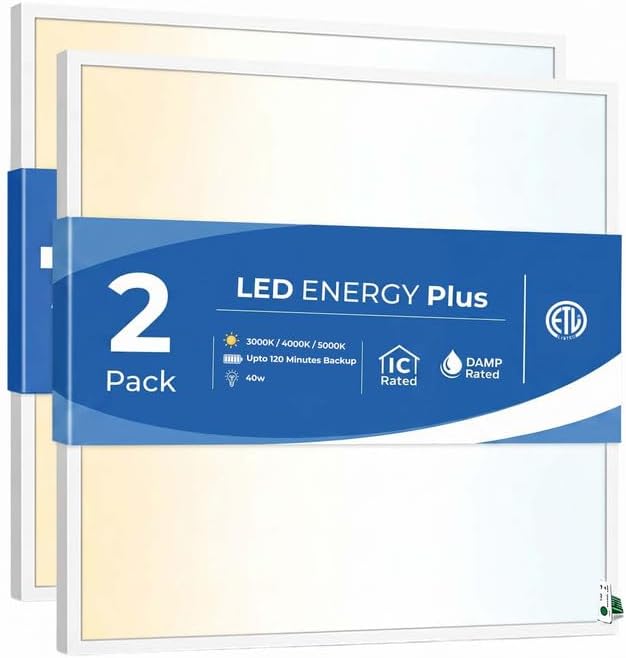 2X2 LED Flat Panel Light Emergency Battery Backup, 40W-3000K/4000K/5000K, 0-10V Dimmable, 4390 Lumens, LED Drop Ceiling Light, 100-277V, and UL Listed, Ultra Thin Back-Lit - 2 Pack by fliptoled