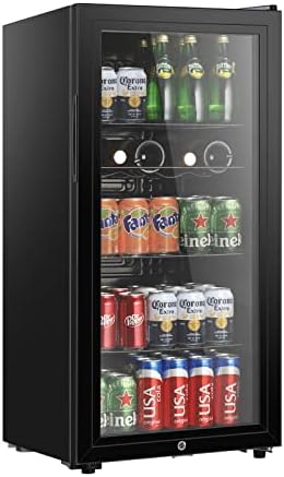 HAILANG Beverage Refrigerator, 4.5 Cu.Ft, Mini Fridge with Glass Door for Soda Beer, Freestanding Beverage Cooler for Office, Bar, Adjustable Shelving&Adjustable Foot by HAILANG