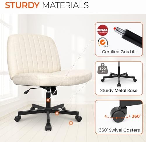 Orange Factory Criss Cross Chair, Wide Fabric Vanity Desk Seat, Beige Wheel - Image 7