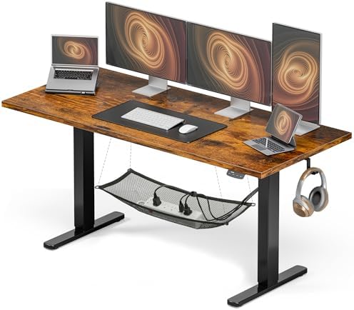 Acrolix 63x24 Electric Standing Desk with Cable Net, Rustic Brown by Acrolix