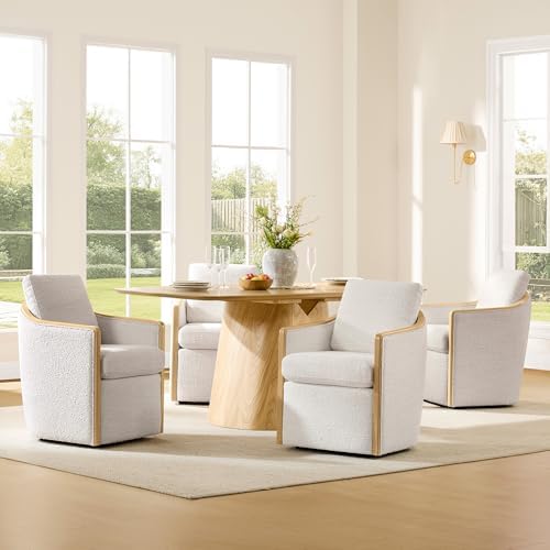 CHITA Upholstered Dining Chairs Set of 4 with Hidden Casters, Pearl by Unknown
