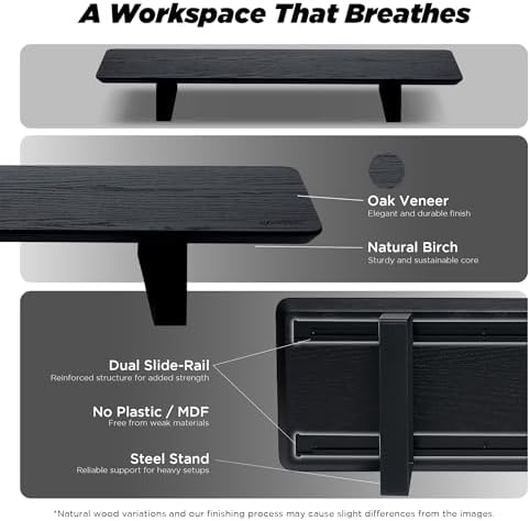 ULTRARM Moodular Wooden Monitor Stand Desk Organizer, Standard 33.4" Black - Image 3