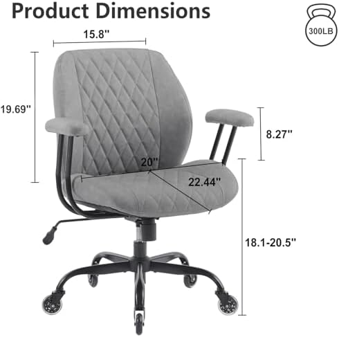 YFO Modern Ergonomic Office Desk Chair, Grey Leather with Lumbar Support, Adjustable Height, Swivel, Armrests, for Office, Gaming, Reading, Relaxing - Image 2