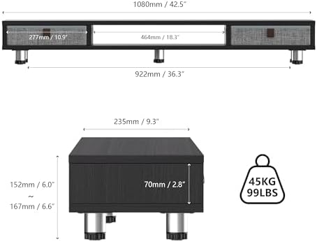 Fenge Dual Monitor Stand, 2-Tier Desk Organizer with Drawers, 42.5in, Black - Image 3