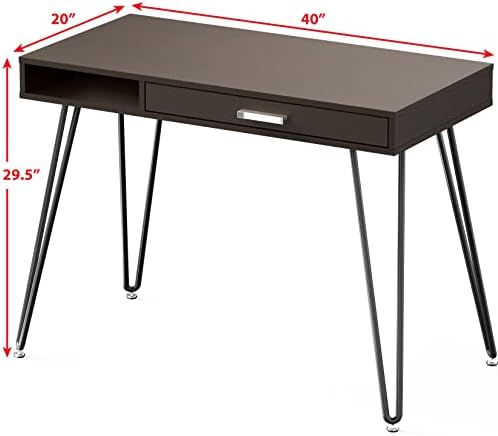 SHW Home Office Computer Hairpin Leg Desk with Drawer, Espresso - Image 3