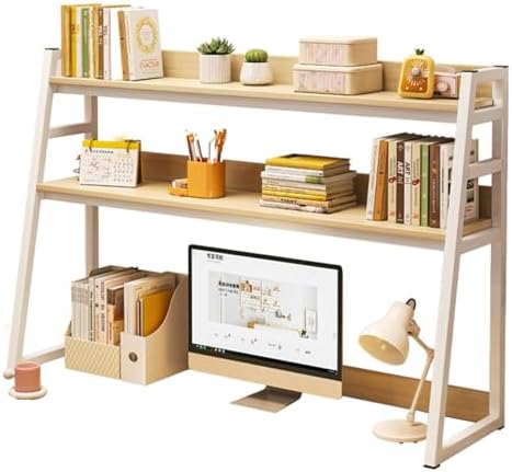 Trapezoid Desk Hutch Dorm, Multipurpose Desktop Bookshelf, 3-Tier Desktop Storage Shelves Display Rack for Office Home(Yellow,55cm/22in) by Unknown