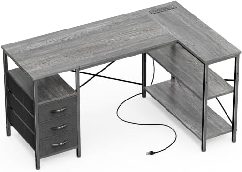 Huuger L Shaped Office Desk with Power Outlets & 3 Drawers by Huuger