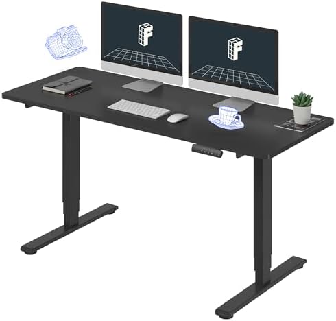 FLEXISPOT E6 3-Stage Dual Motor 60 x 24 Electric Standing Desk Sit Stand Up Desk, Holds 220 lbs, Adjustable Height w/Memory Presets, One-Piece Black Desktop & Black Frame, Ships in 2 Boxes by Unknown