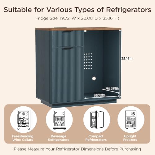 Vabches Mini Fridge Cabinet, Coffee Bar Cabinet with Fridge Space, Blue - Image 5