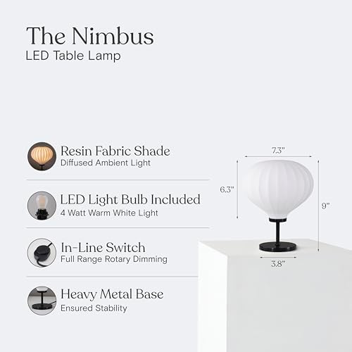 Brightech Nimbus LED Table Lamp - Unique Resin Shade & LED Bulb, Elegant Bedroom Décor - Modern Ambient LED Desk Lamp for Bedroom, Living Room - Black - Image 4