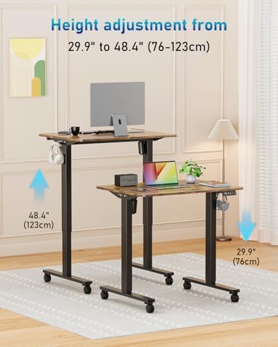 32" Small Rolling Electric Standing Desk Adjustable Height for Home Office - Image 5