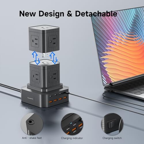 Charging Station (100W), 17-in-1 USB C Power Strip with Surge Protection, 6.6Ft Extension Cord, 4 USB C and 4 USB A Ports, 9 AC Outlets for Home Office Dorm Room - Image 6