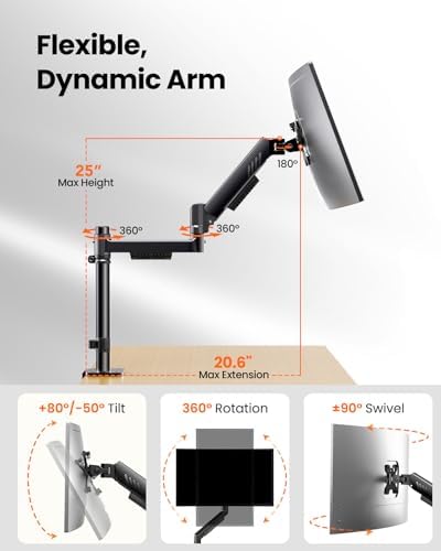 ErGear Dual Monitor Stand, Stacked Monitor Mount for 13-33″ Screens, Up to 19.8 lbs/Arm, Enhanced Stability with Integrated C-Clamp, Upgraded Cable Management, VESA 75x75/100x100mm, Home Office Gaming - Image 5