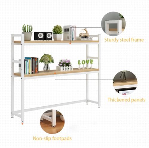 Desk Hutch Shelf Dorm Adjustable 3 Tier Countertop Desktop Bookshelf, Metal Hutch Bookcase Organizer for Office Computer Desk(White Frame,75cm/29.5in) - Image 4
