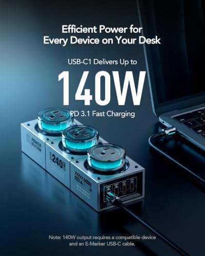 MFish E-Tank 7-in-1 Desktop Charging Station, 240W Max GaN USB-C Charger - Image 4