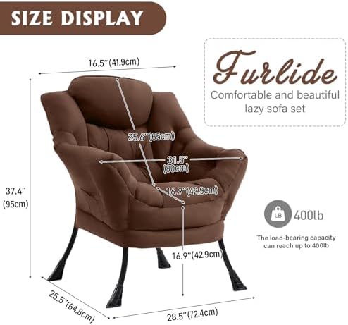 Furlide Lazy Chair with Ottoman, Soft Comfy Chair for Bedroom, Dark Brown - Image 3