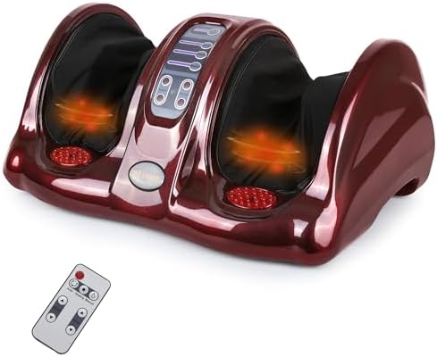 Foot Massager with Heat, Shiatsu Foot Massager for Circulation and Pain Relief and Heat Therapy, Ankle, Calves and Feet Massage with Deep Kneading Rolling, Gifts for Women Men Mother Father (RED) by HBLuxuries