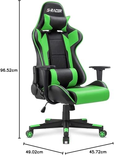 Homall Gaming Chair, Office Chair High Back Computer Chair Leather Desk Chair Racing Executive Ergonomic Adjustable Swivel Task Chair with Headrest and Lumbar Support (Green) - Image 3