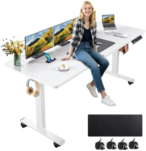 farexon 63x24 Inch Electric Standing Desk with Mouse Pad, White by farexon