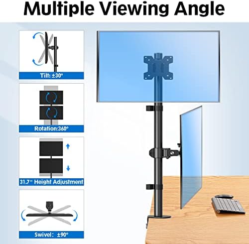MOUNTUP Dual Monitor Stand, Vertical Monitor Mount for 2 Max 32 inch Stack Screen Monitors, Height Adjustable, Swivel, Tilt Monitor Desk Mount with C Clamp Grommet Base, Home Office - Image 3