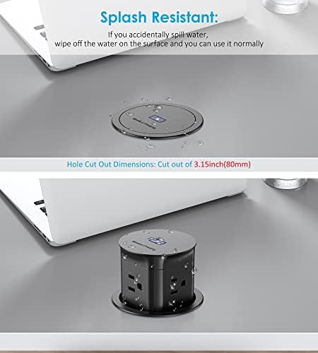 Jgstkcity Pop Up Outlet with 15W Wireless Charger,4 Outlets 15A, Splash Resistant,3 inch Desk Hole Power Grommet,Space Saver Outlet for Kitchen Countertop,Office Conference Table,ETL Listed (Black) - Image 6