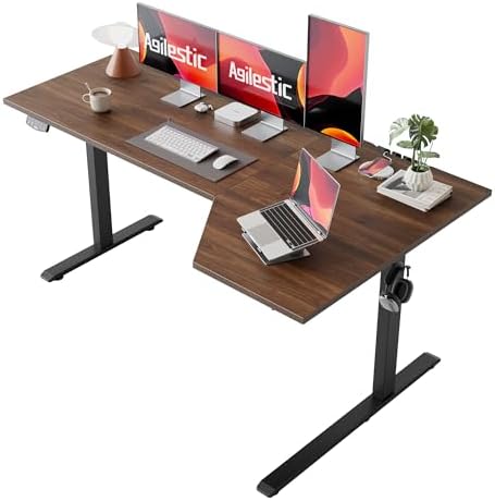 Agilestic 63 x 35 Inch Corner L Shaped Electric Standing Desk, Dark Walnut by Agilestic