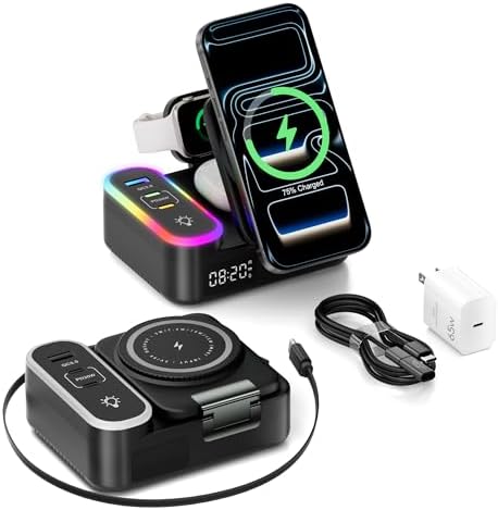 8-in-1 Foldable Wireless Charging Station for Apple Devices with Clock, 65W by Unknown