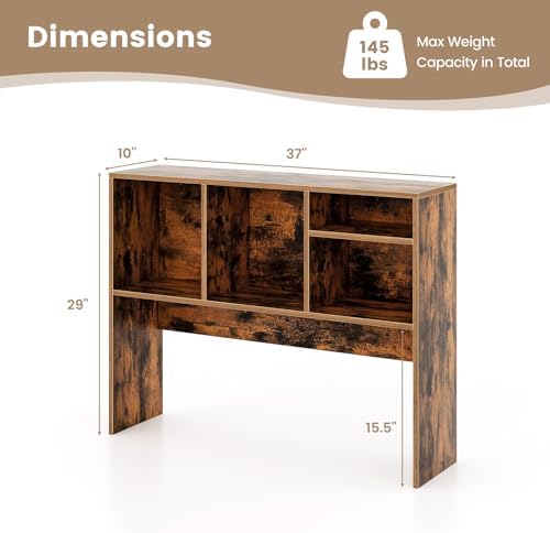 LDAILY Desktop Bookshelf, 2-Tier Office Desk Shelf Organizer with 4 Shelves, 37’’L Wood Storage Rack Display Shelf for Computer Desk, Office, Dorm, Bedroom (Coffee) - Image 3