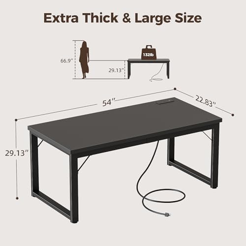 Mericonia 54 Inch Computer Desk with Power Outlets, 1.2" Thick Office Table - Image 2