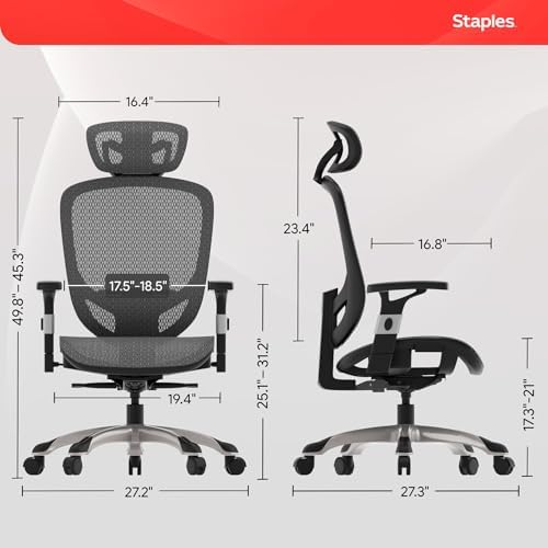 Staples Ergonomic Mesh Task Chair with Lumbar Support, Swivel, Gray - Image 3