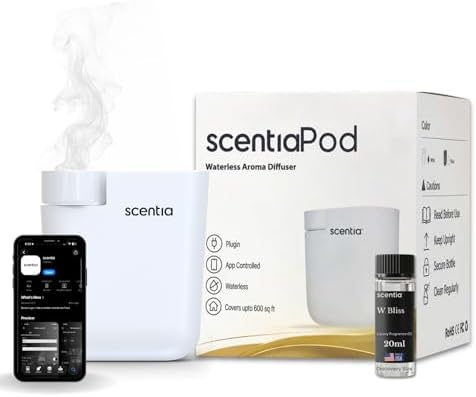 Waterless Plug-in Cold-Air Scent Diffuser with App Control, 600 Sq. Ft by Scentia