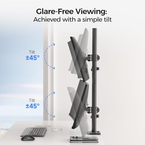 Suptek Dual LED LCD Monitor Stand up Desk Mount for 2 / Two Screens up to 32 inch Extra Tall 31.5" Pole Heavy Duty Fully Adjustable Stand Vertical Array (MD6802) - Image 3