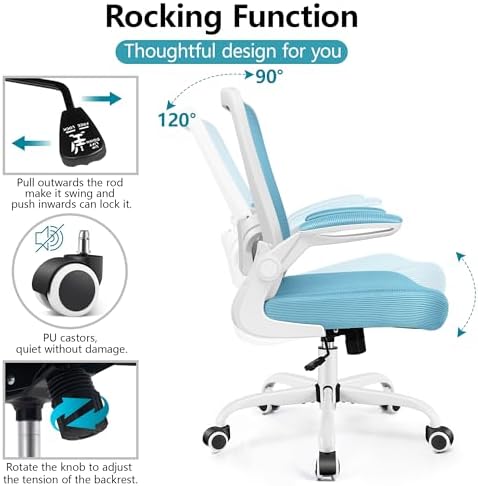 FelixKing Office Chair, Ergonomic Desk Chair Breathable Mesh Chairs Adjustable High Back Lumbar Support Flip-up Armrests, Executive Rolling Swivel Comfy Computer Chairs Home Office Blue - Image 5
