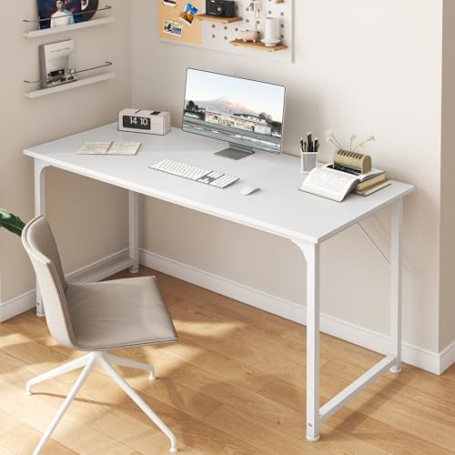 Huuger Computer Desk, 48 Inch Office Desk, Gaming Desk with Storage, Writing Desk Work Desk for Home Office, Study, Modern Simple Desk, Large Legroom, Metal Frame, White - Image 5