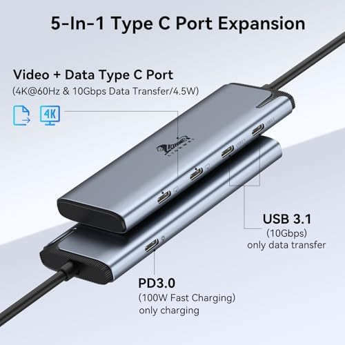 LIONWEI USB C Splitter Dual Monitors for MacBook Pro, 2USB-C Video Output 4K@60Hz, 10Gbps Data Transfer, 100W PD Charging, Dual Monitor Adapter Dongle for USB C Monitor, Windows, MacBook Pro/Air - Image 2