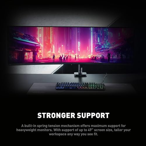 MSI MAG MT201 - Premium Heavy Duty Single Monitor Stand Arm, Supports 17-49" Screens and 44 lbs, VESA Compatible, Adjustable Spring Assisted Mount, Clamp & Grommet, Quick Release Plate - Black - Image 4