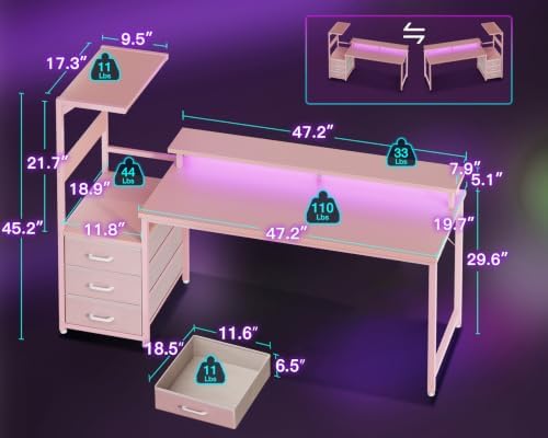 AODK Gaming Desk w/PC Showcase Stand, 59" Reversible, RGB LED - Image 3