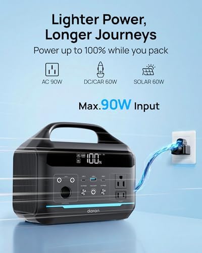 DARAN Portable Power Station 300W, 192Wh LiFePO4 Battery, Solar Generator with 110V AC Outlet & 8 Ports,Battery Backup for Camping, RV, Home Emergency Backup - Image 5
