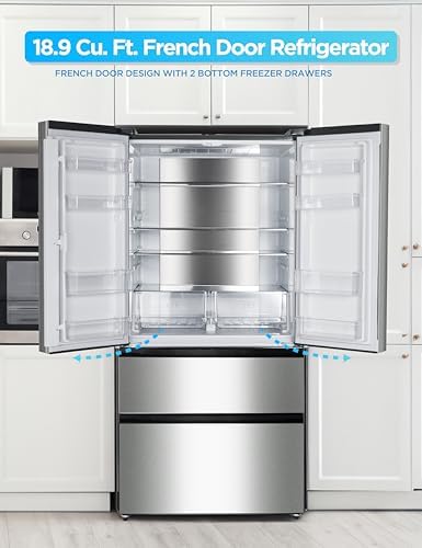 Commercial Cool 18.9 Cu. Ft. French Door Refrigerator, 33 Inch Wide Refrigerator with 2 Bottom Mount Freezer Drawers, Frost Free, LED Lighting, Digital Temperature Control, CCRF1890KS, Stainless Look - Image 5