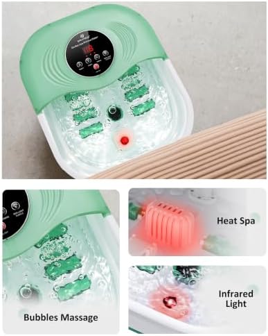 SPA4PIEDS Collapsible Heated Foot Spa Bath with Bubble, Foot Soaking Tub Featuring 8 Shiatsu Rollers, Pumice Stone and Built-in Timer for Mom, Dad and Foot Relaxation (Light Green) - Image 4