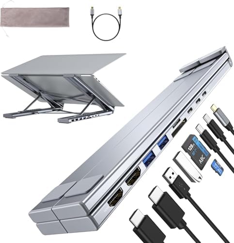 M91 Laptop Docking Station Dual Monitor Stand, 9 in 1 USB C Hub 2 HDMI 4K@60Hz, Portable Laptop Stand with USB Ports, Multiport Adapter USBC Dock Station Computer Holder for MacBook Pro/Air by Umaniy