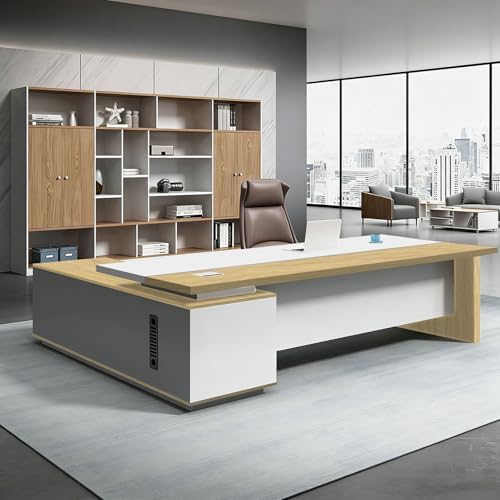 L Shaped Executive Desk with Drawers, Large Office Desk with Storage Cabinet, Wood L Shape Desk for Home Office or Business Workspace, Left or Right Cabinet Option, Multiple Sizes & Colors by Unknown
