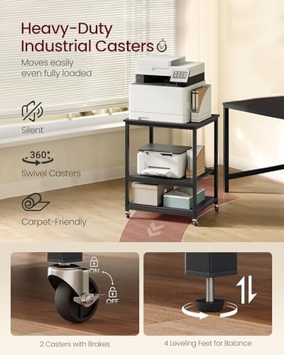 VASAGLE 3-Tier Printer Stand with Locking Wheels, Under Desk Printer Table - Image 5