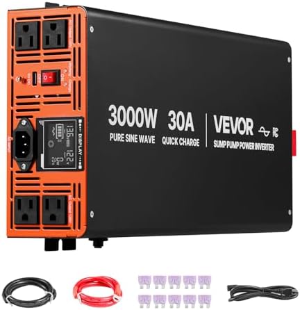 VEVOR 3000W Sump Pump Battery Backup System, LCD Display, Auto Switches to Battery Inverter Power for Sump Pump, Pure Sine Wave, for Basement Protection Emergency and Power Outage, Battery Not Include by VEVOR