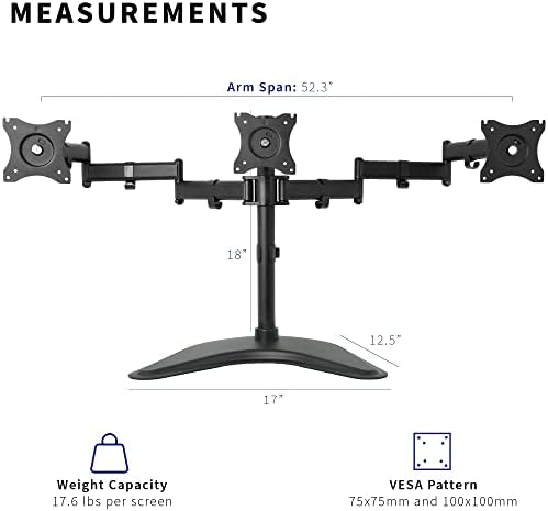VIVO Triple Monitor Mount Fully Adjustable Desk Free Stand for 3 LCD Screens up to 24 inches STAND-V003P - Image 4